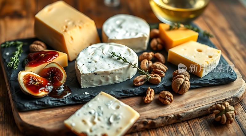 奶酪拼盘配坚果和水果
