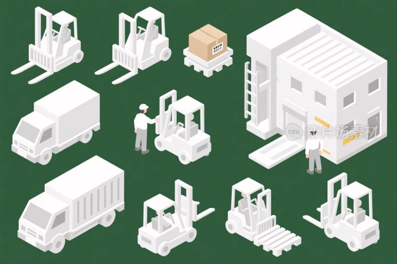 物流仓库叉车运输插画