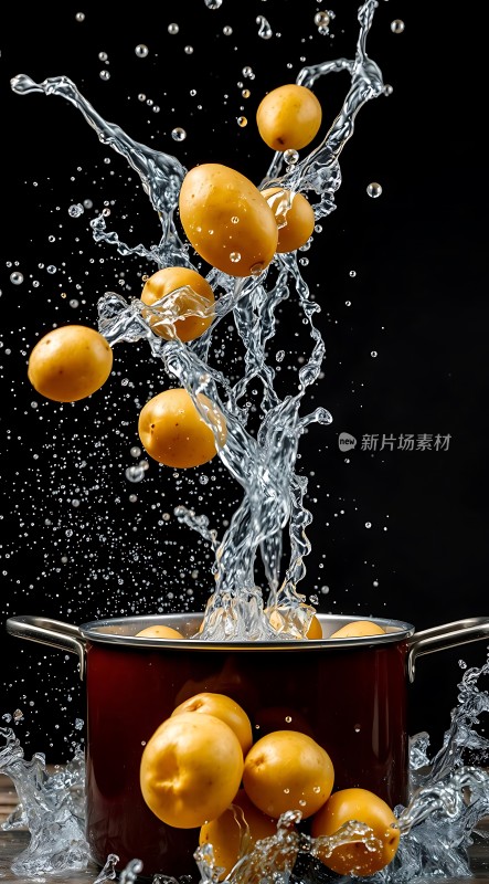土豆入锅溅起水花