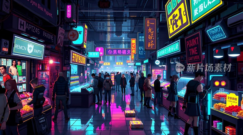 霓虹灯下的繁华夜市