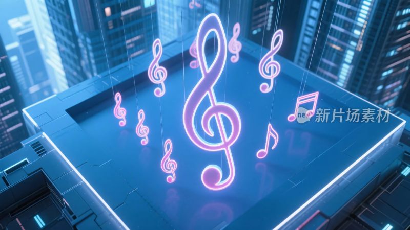 霓虹音乐符号都市插画