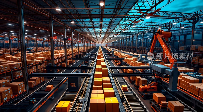 智能物流中心机器人搬运货物高效仓储作业