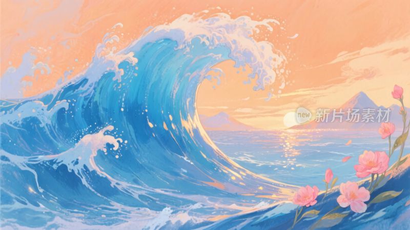 海浪与日落的美丽景象