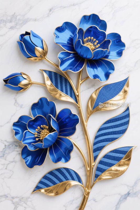 蓝金花卉装饰摆件