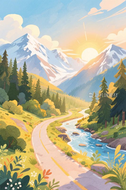 山间公路风景插画