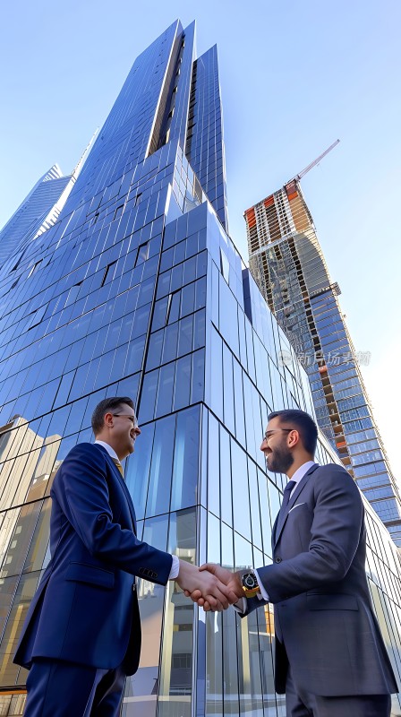 商业合作高楼耸立握手言和