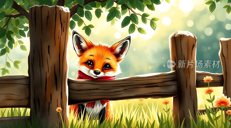 阳光下的红狐探出头