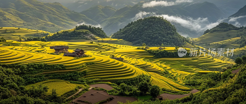 芒种时节田野丘陵农田自然风光图片