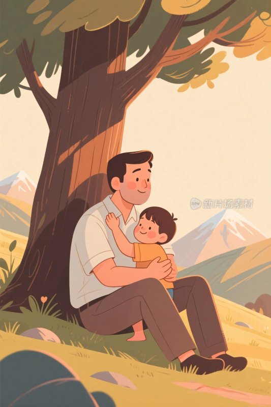 父子树下温馨互动