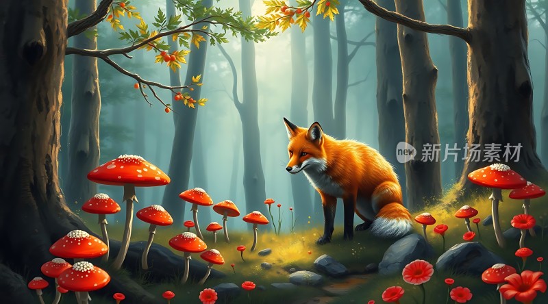 森林中的小红帽与狐狸