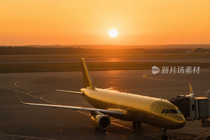 机场日落的飞机