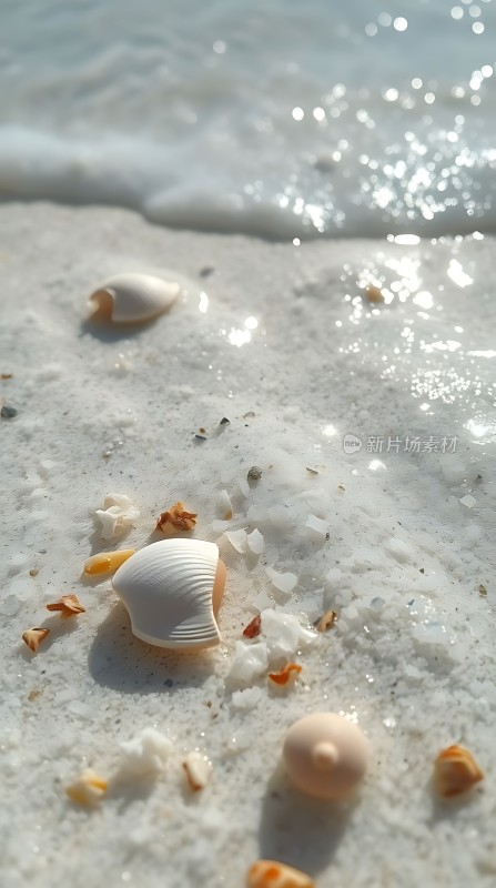 沙滩上的贝壳与海浪