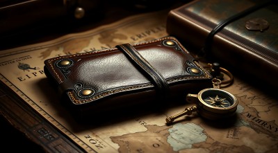 皮革钱包指南针地图 皮革钱包指南针地图