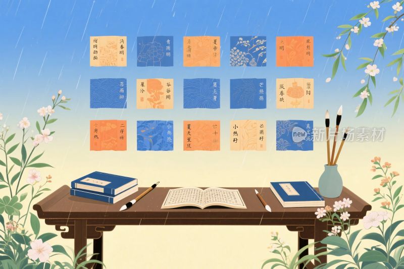 古风书桌书画插画