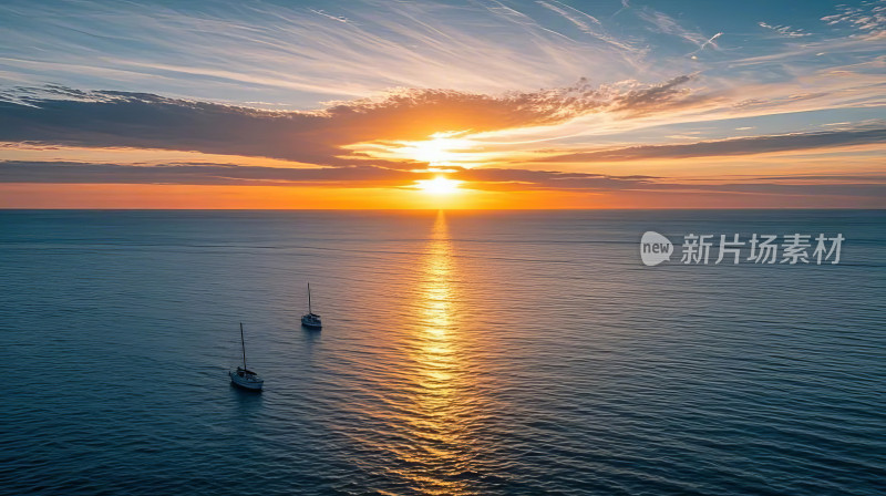 海上日落夕阳自然风光摄影图