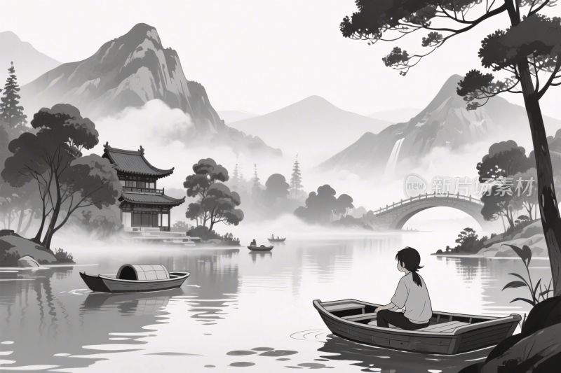 古风山水风景插画