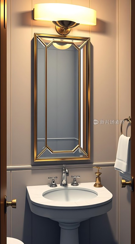 金色镜框卫浴间洗手台