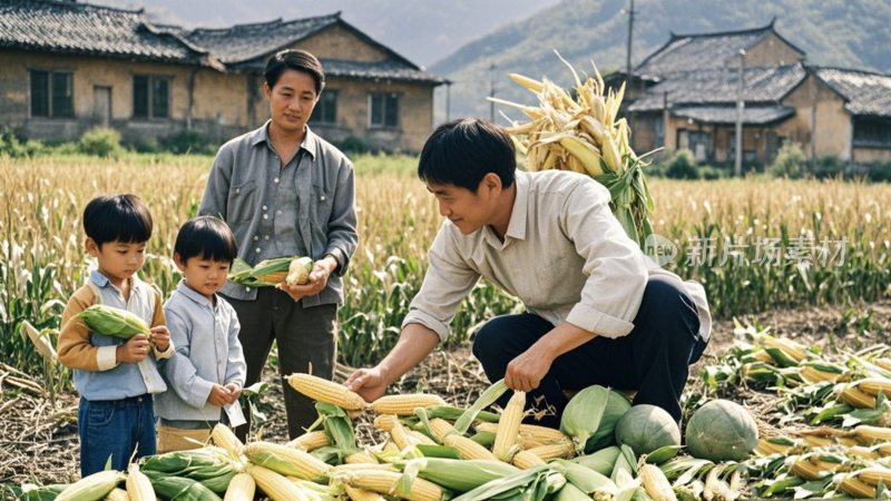 80年代怀旧老照片农村剥玉米