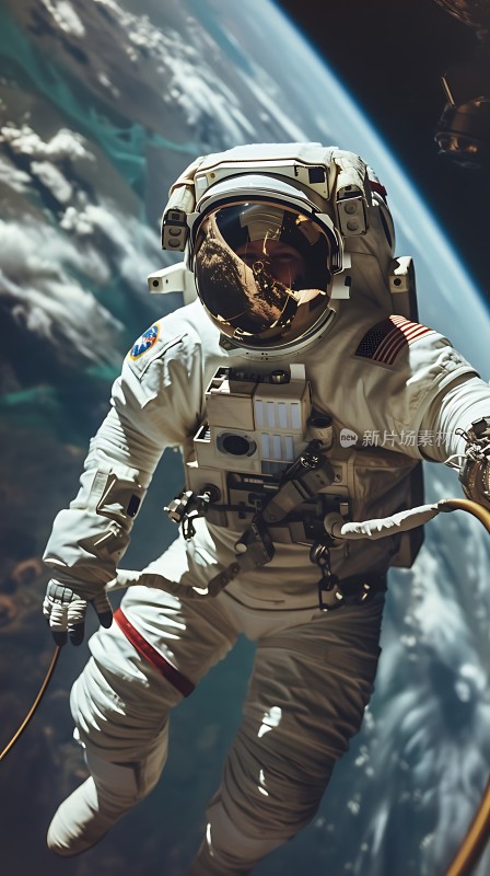 宇航员太空行走地球背景