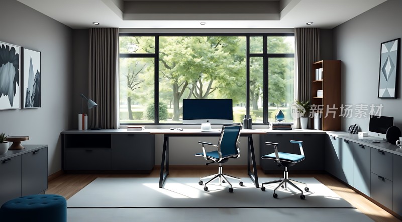现代简约办公室自然光线充足绿意盎然工作环境舒适宜人