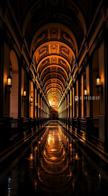 金色走廊光影交错神秘而优雅