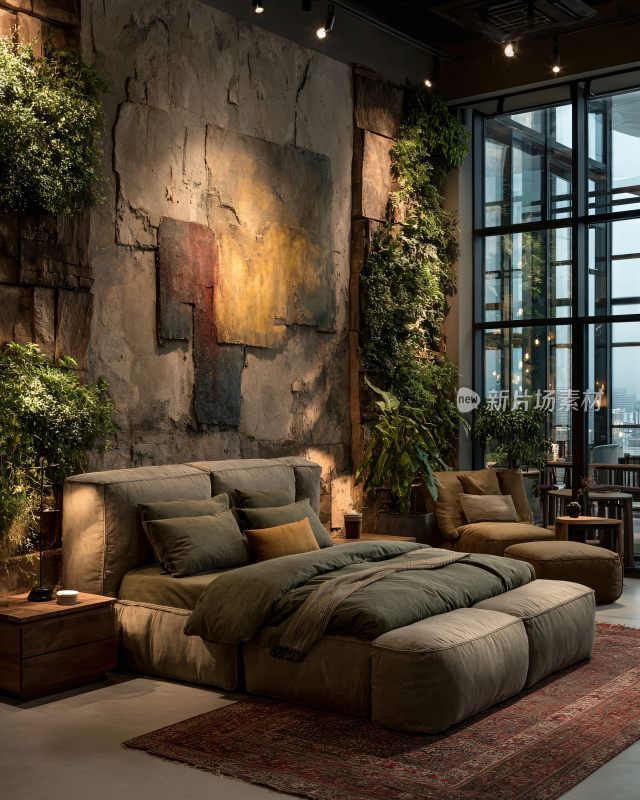 现代风格绿植装饰卧室场景