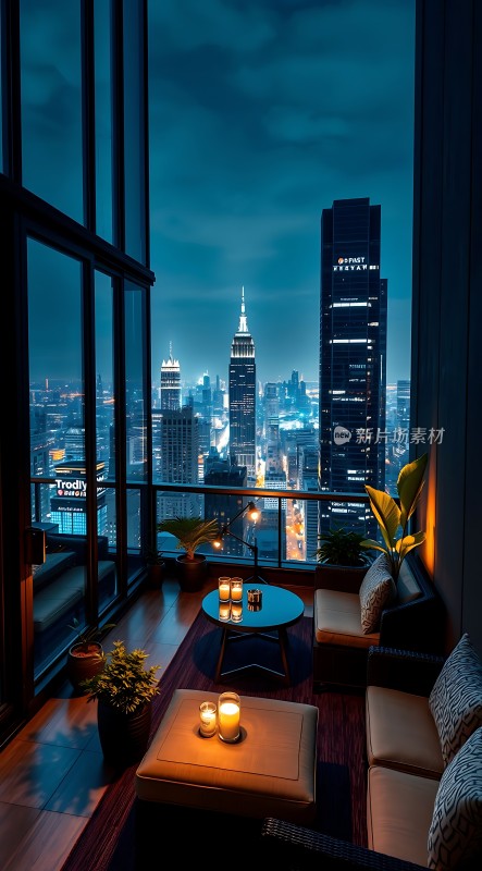 都市夜景下的温馨阳台