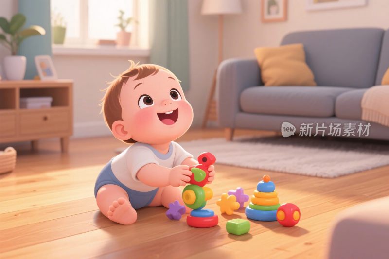 卡通小孩玩玩具