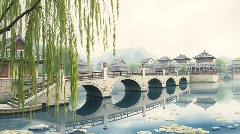古桥柳影映水乡
