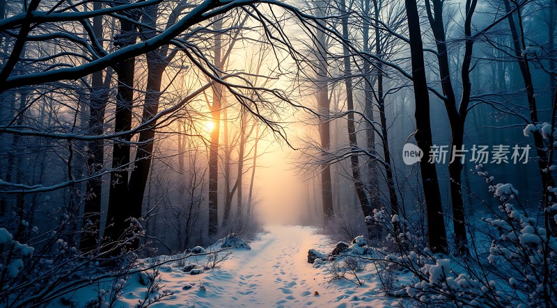 晨曦中的雪林小径