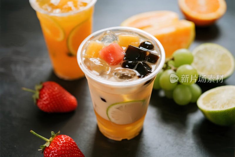 水果饮品与水果特写