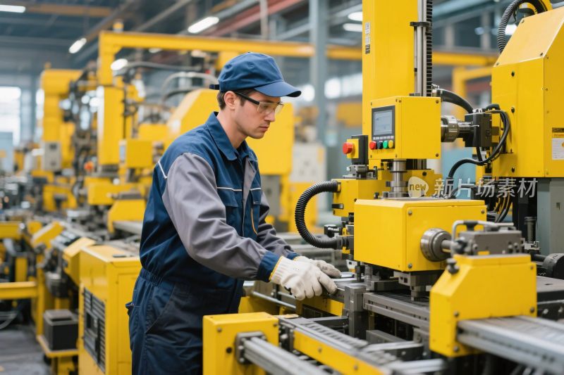 工人操作工厂机器场景