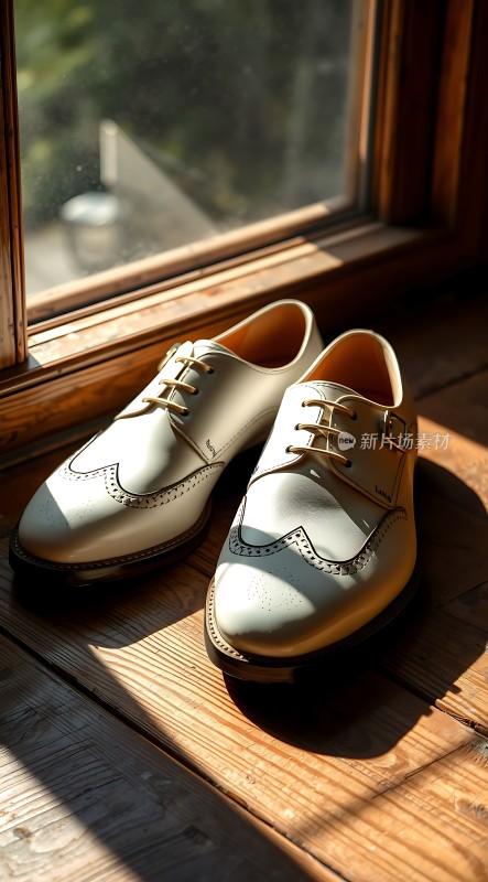阳光下的白色皮鞋