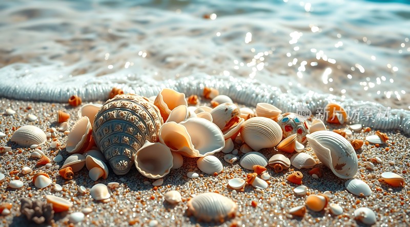 阳光下的贝壳沙滩