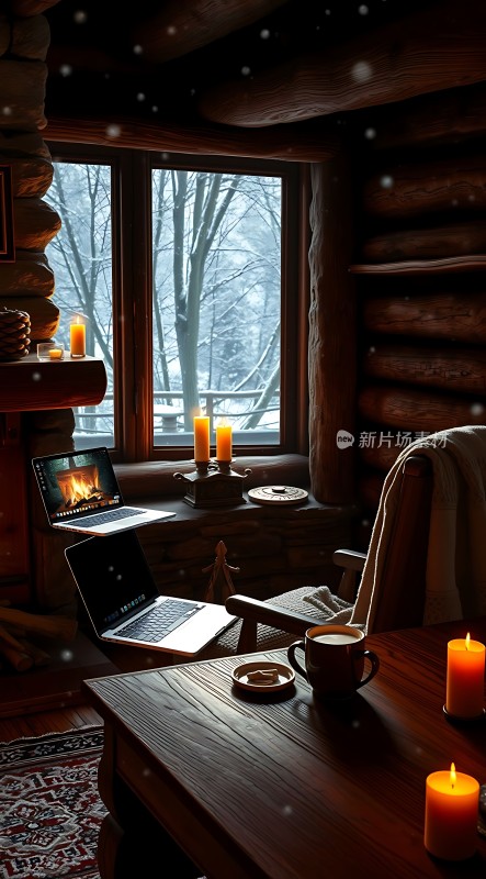 冬日暖炉旁温馨静谧时光