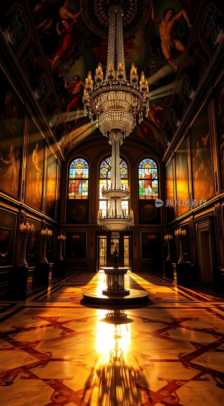 金色吊灯下的宏伟大厅