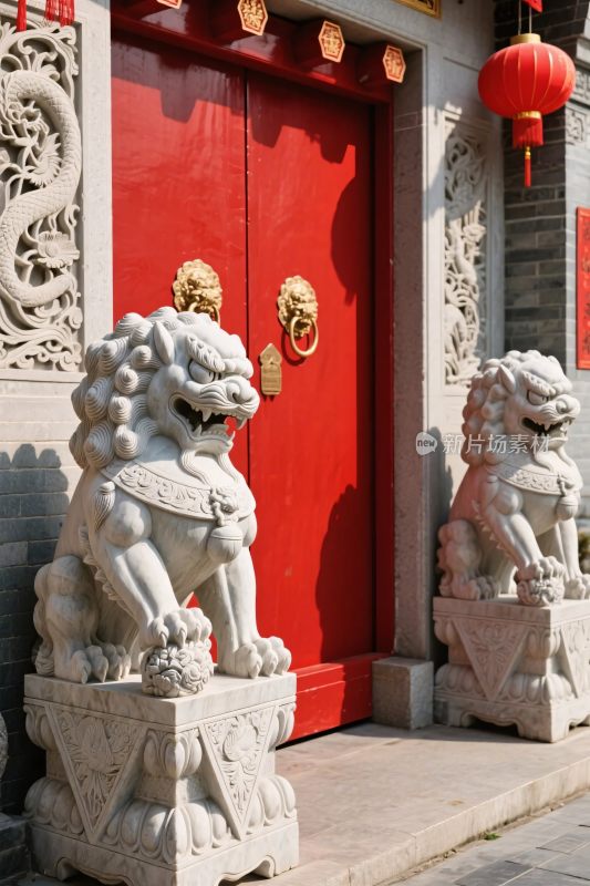 中式古门石狮子