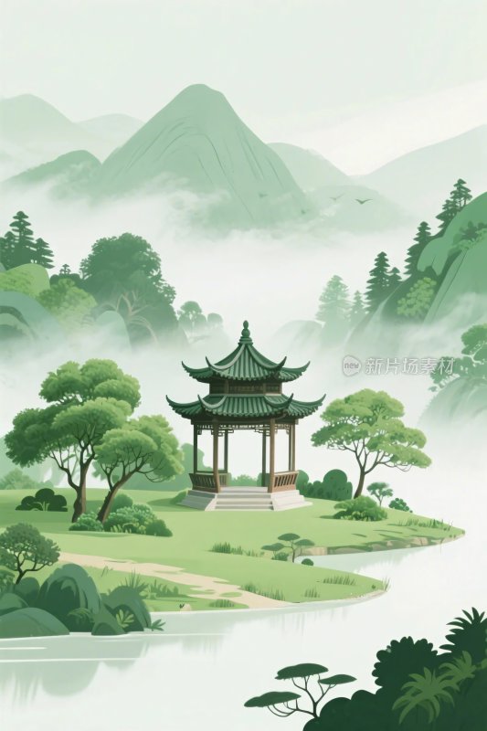 中国古典山水风景插画