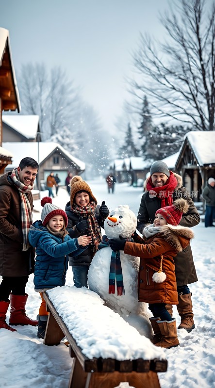 冬日家庭雪人乐趣时光