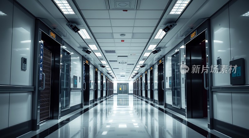 科技感十足的现代化数据中心走廊