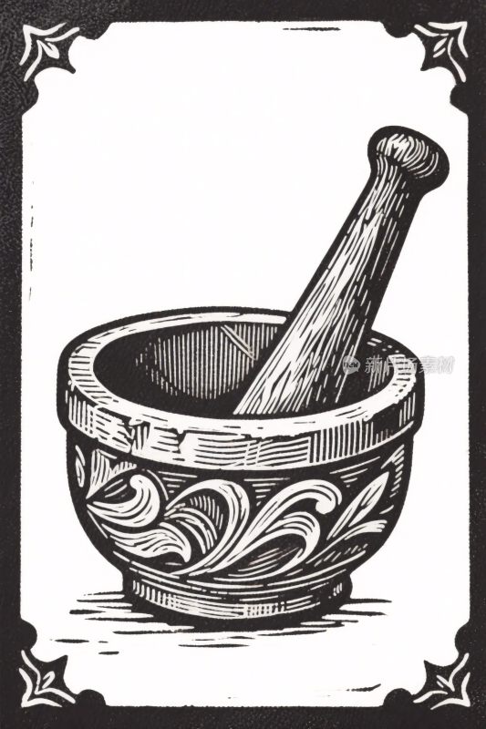 木刻风格研钵杵插画