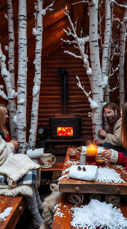 冬日暖炉旁温馨聚会