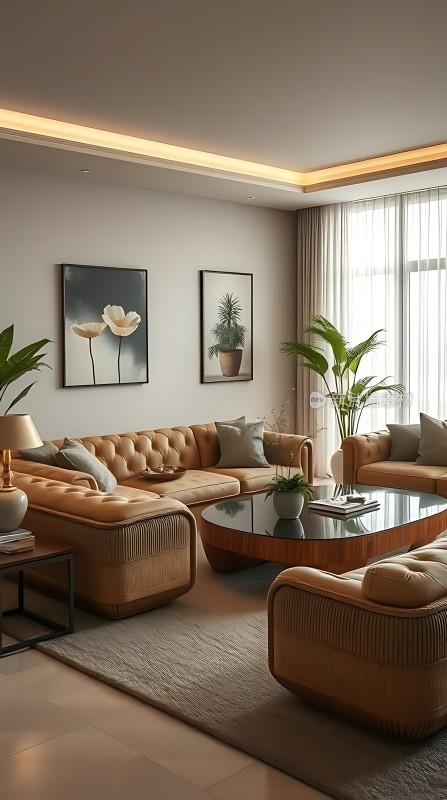 现代简约客厅舒适沙发与艺术装饰画