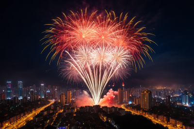 夜间城市上空的烟花高清背景图片