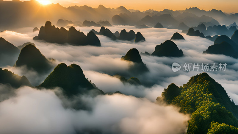 桂林山水照片山峰云海群山云雾缭绕自然风景