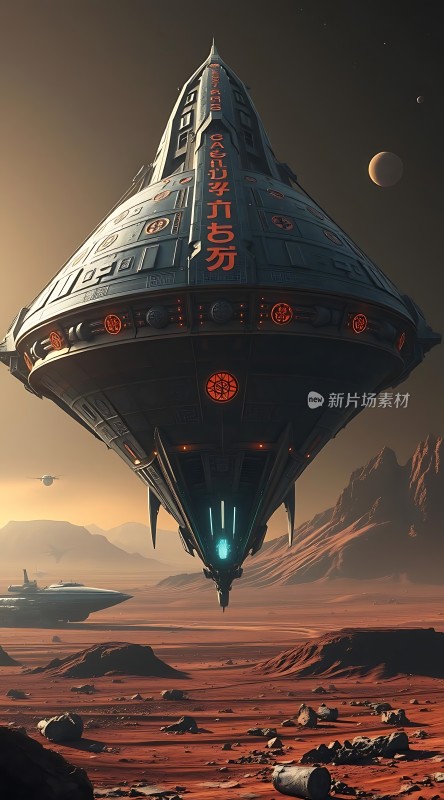 太空探索红色星球上的神秘飞船