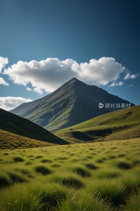 草地山脉蓝天白云高清风景图片