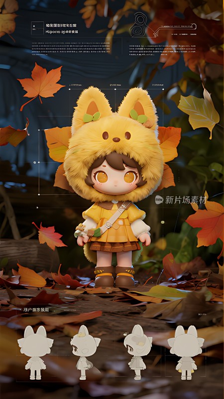 秋日森林里的可爱狐狸女孩