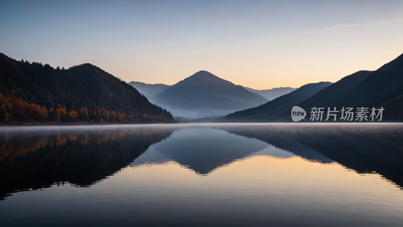 一个湖一座高山清风景图片