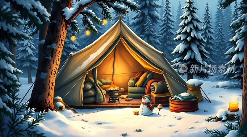 雪地帐篷温馨露营